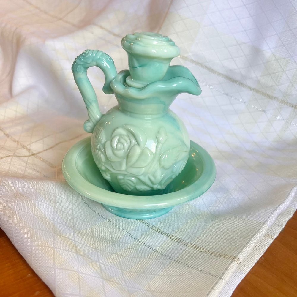 Vintage AVON Marbled Mini Pitcher, Vintage Milk Glass, Vintage Victorian bottle